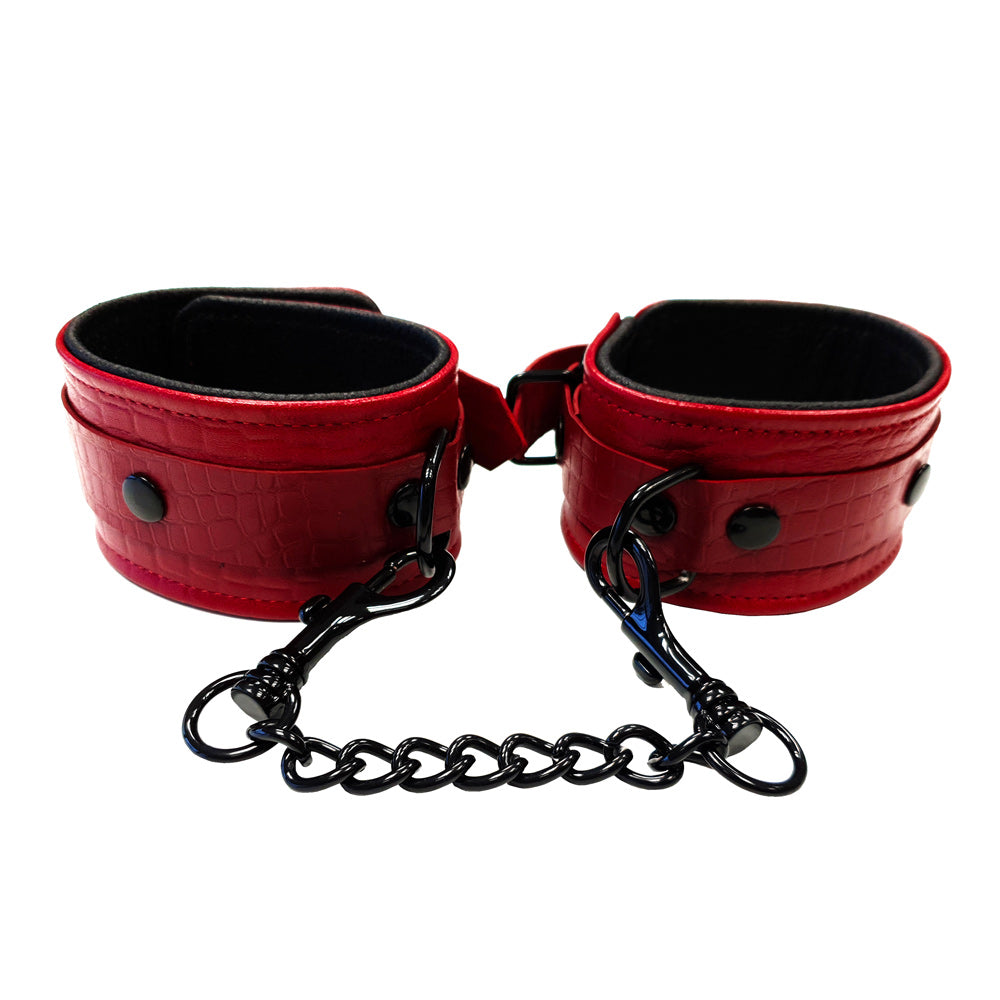 rouge garments leather croc print ankle cuffs