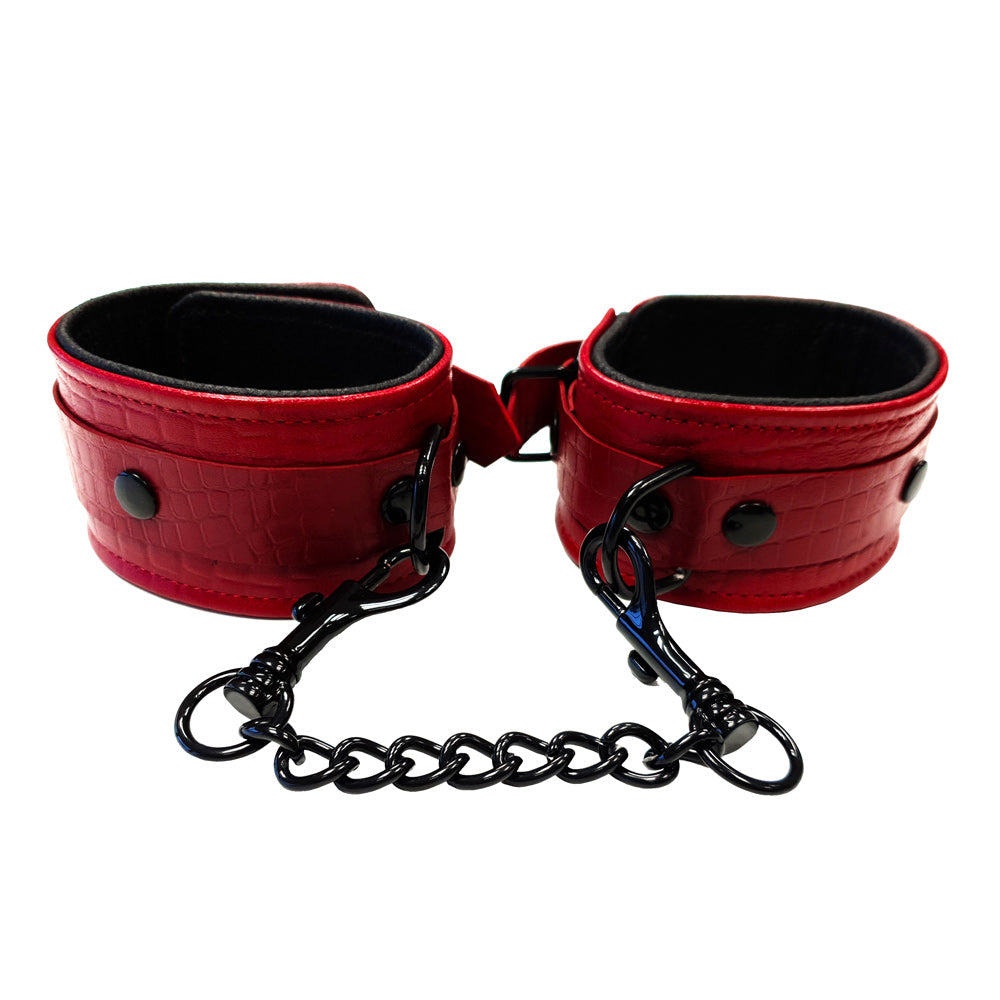 rouge garments leather croc print wrist cuffs