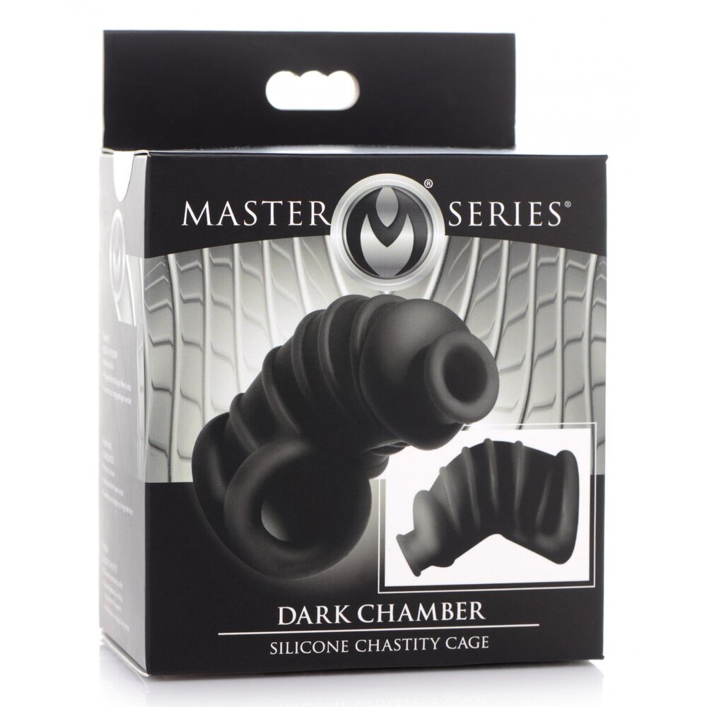 shop master series dark chamber silicone chastitys cage