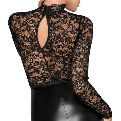 shop noir black lace and wet look pencil dress