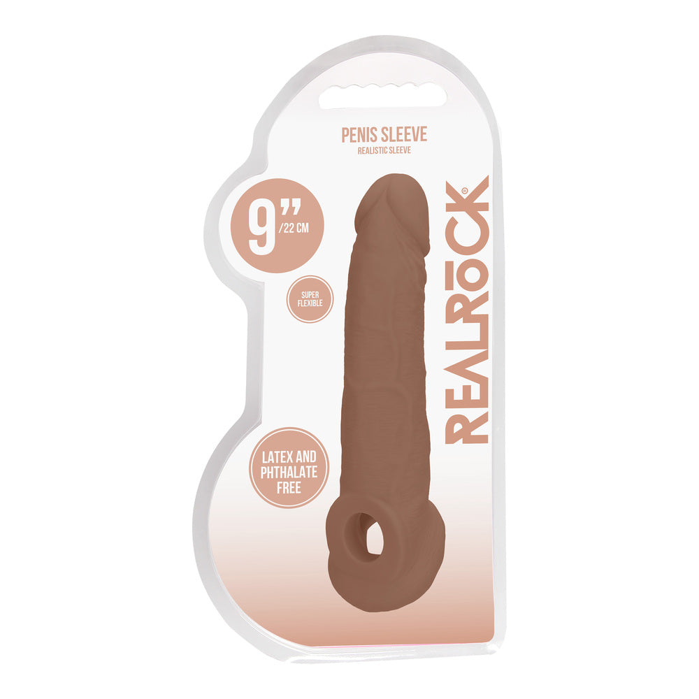 shop realrock 9 inch penis sleeve flesh tan