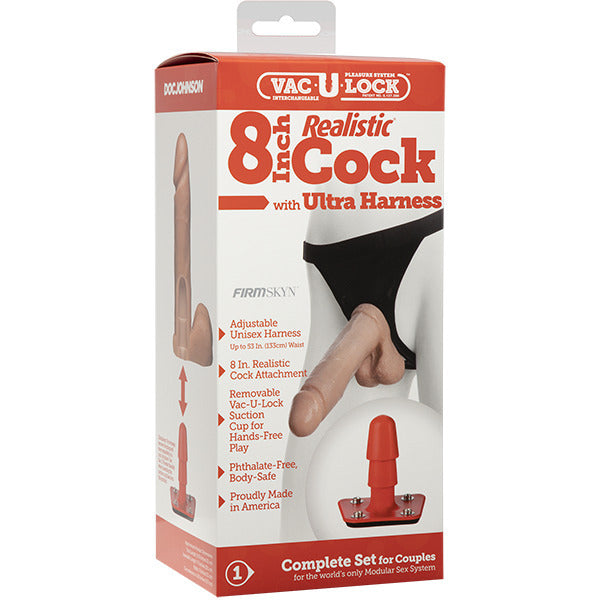 shop vaculock 8 inch realistic cock with ultra harness