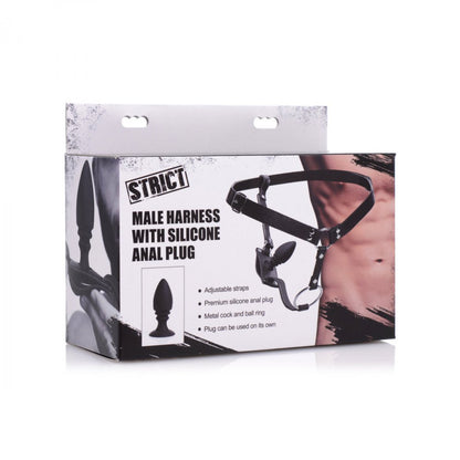 shop xr strict male cock ring harness with silicone anal plug