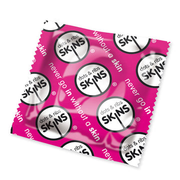 skins condoms dots and ribs x50 pink