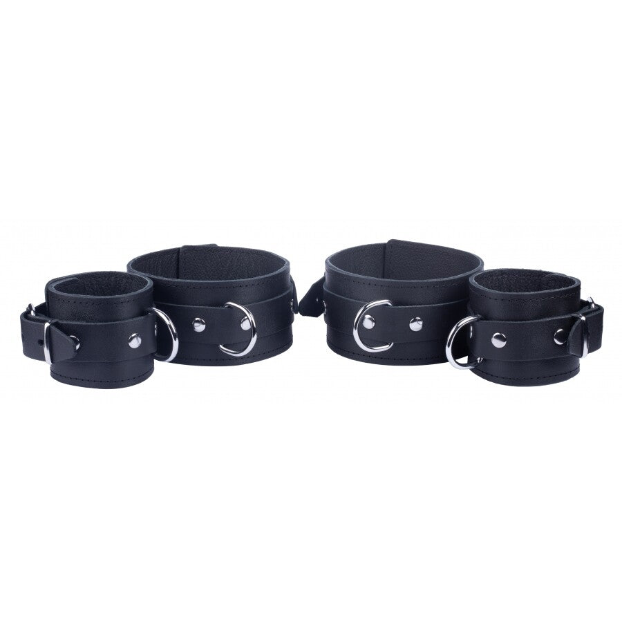 the red arm to forearm leather shackles
