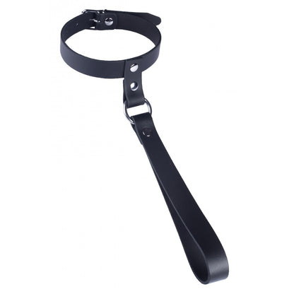 the red leather collar with short leash