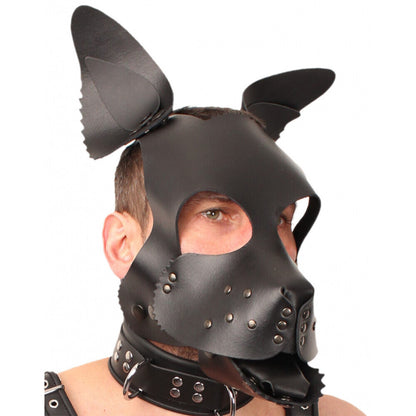 the red leather puppy dog mask