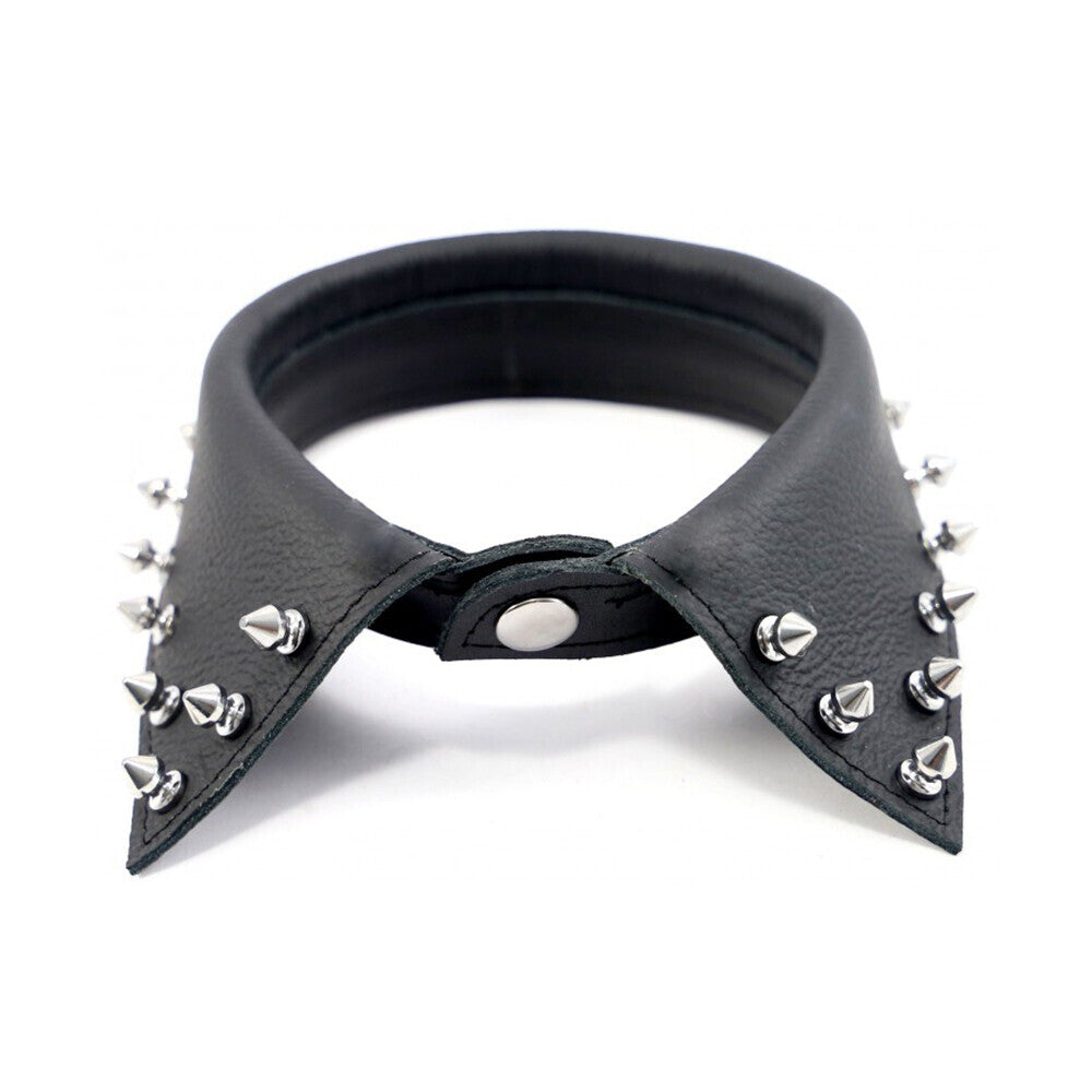 the red leather shirt collar with pointed studs