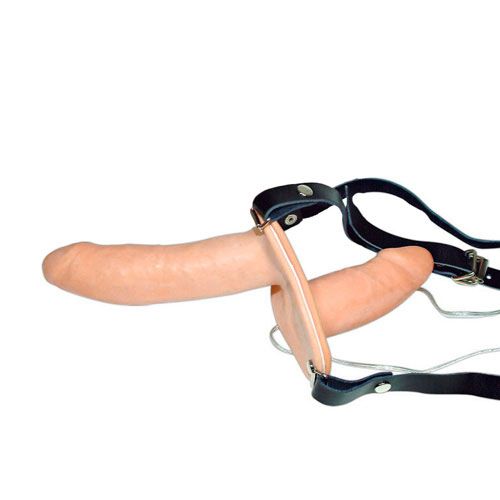 vibrating flesh strap on duo vibrating dongs