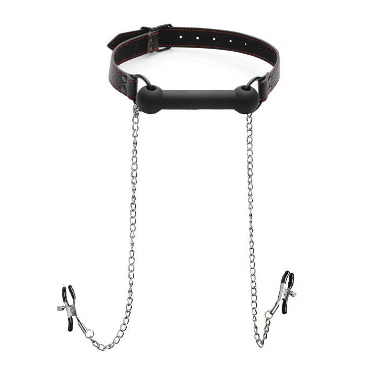 xr silicone bit gag with nipple clamps