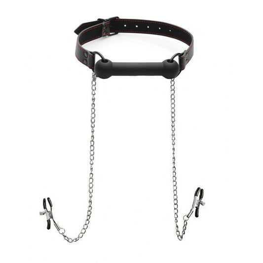xr silicone bit gag with nipple clamps